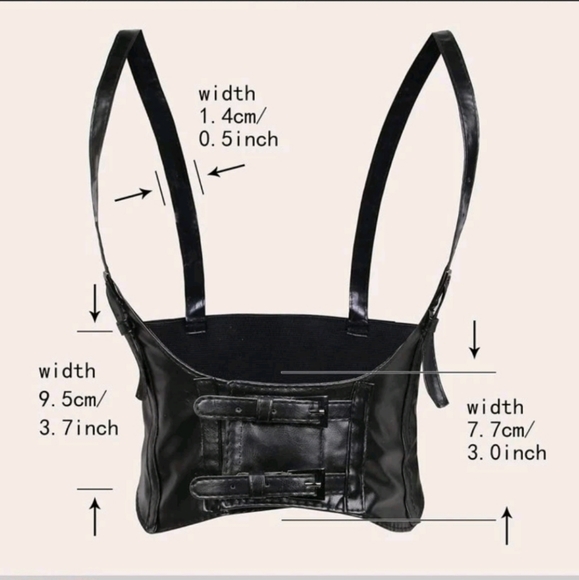 Black wide corset belt faux leather harness suspenders steampunk statement belt - Picture 8 of 16